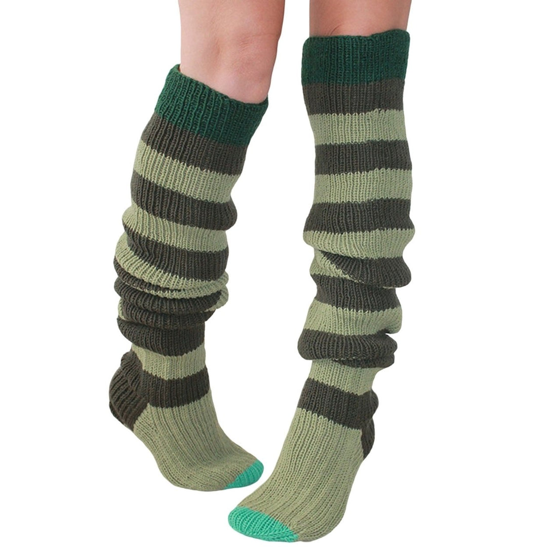 1 Pair Thigh High Stocking Striped Knitted Thickened Stretchy Soft Keep Warm Windproof Autumn Winter Women Over Knee Image 1