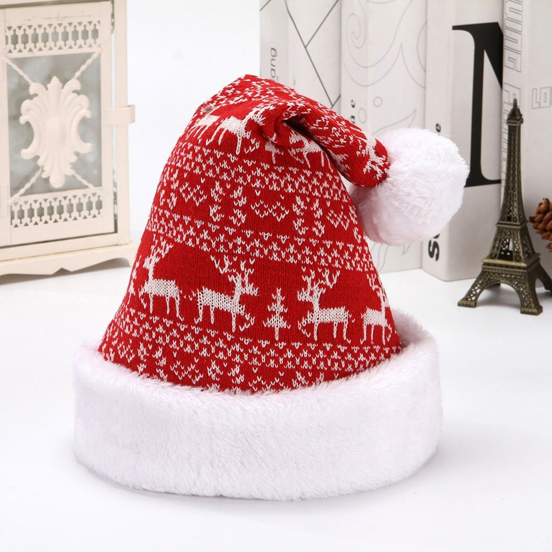 Knitted Christmas Hat Cartoon Pattern Short Plush Pointed with Cute Pompon Santa Cap for Outdoor Image 12