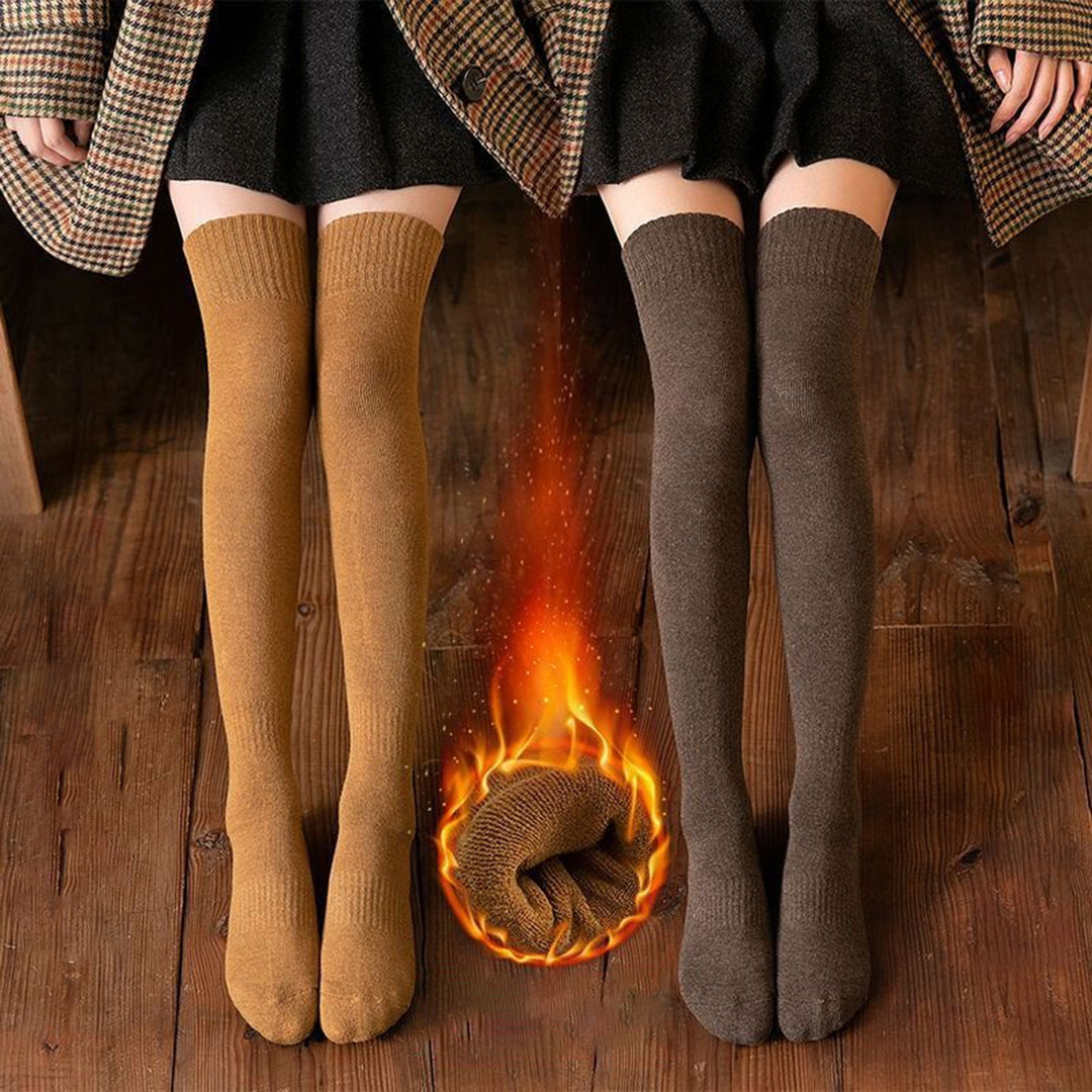 Thigh High Stocking Thickened Plush Solid Color Stretchy Super Soft Keep Warm Windproof Autumn Winter Women Over Knee Image 8