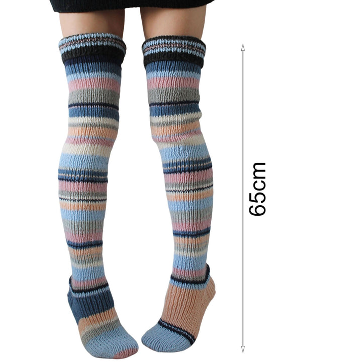 1 Pair Thigh High Stocking Striped Knitted Thickened Stretchy Soft Keep Warm Windproof Autumn Winter Women Over Knee Image 10