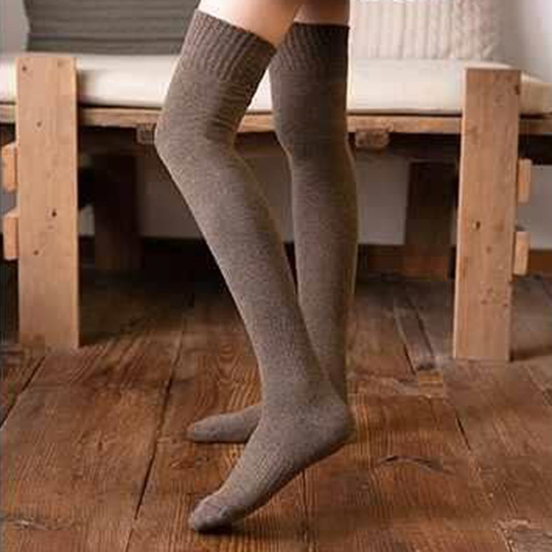 Thigh High Stocking Thickened Plush Solid Color Stretchy Super Soft Keep Warm Windproof Autumn Winter Women Over Knee Image 10