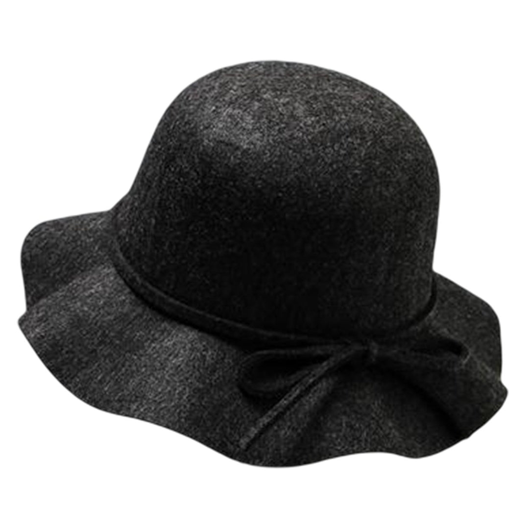 Woolen Hat Bow Tie Retro Hand-made Wave Brim Women Lady Girls Winter Outdoor Indoor Fedora Cap for Party Image 3