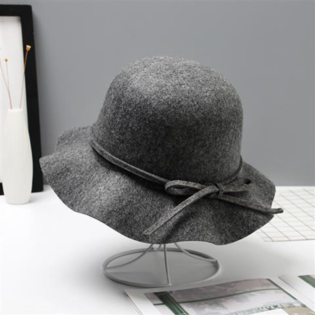 Woolen Hat Bow Tie Retro Hand-made Wave Brim Women Lady Girls Winter Outdoor Indoor Fedora Cap for Party Image 7