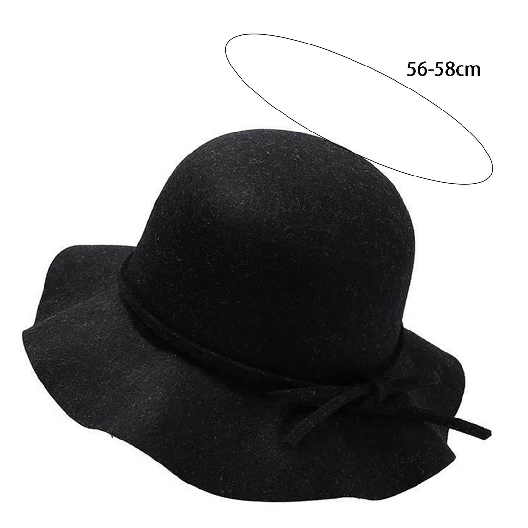 Woolen Hat Bow Tie Retro Hand-made Wave Brim Women Lady Girls Winter Outdoor Indoor Fedora Cap for Party Image 9