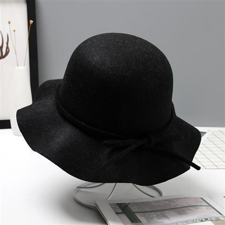 Woolen Hat Bow Tie Retro Hand-made Wave Brim Women Lady Girls Winter Outdoor Indoor Fedora Cap for Party Image 10