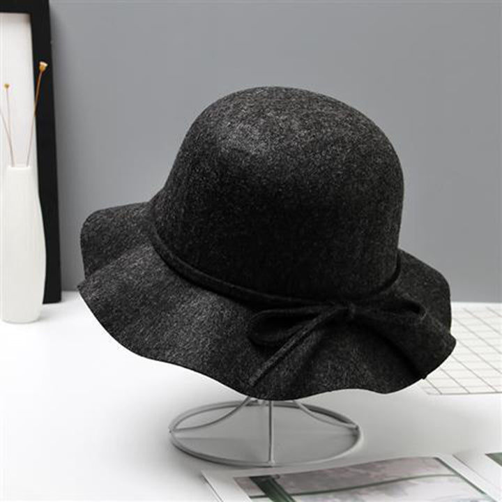 Woolen Hat Bow Tie Retro Hand-made Wave Brim Women Lady Girls Winter Outdoor Indoor Fedora Cap for Party Image 11