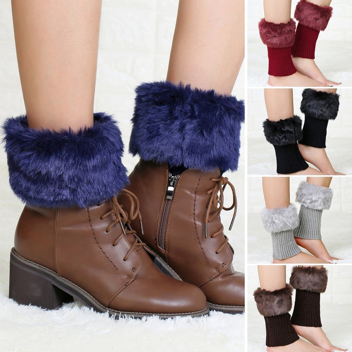 1 Pair Leg Warmers Washable Keeping Warmth Solid Color Lady Women Plush Autumn Winter Warm Leg Cover for Everyday Life Image 1