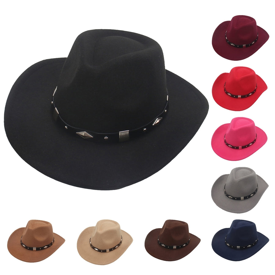 Bowler Hat with Belt Buckle Western Style Love Top Broadside Wide Brim Head Protection Cowboy Dress Up Hats for Party Image 1