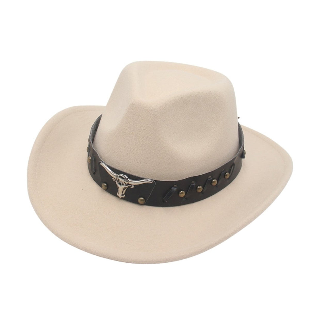 Fedora Hat Cow-head Decor Wide Brim Western Style Soft Touch Head Protection Autumn Winter Felt Hat for Travel Image 3