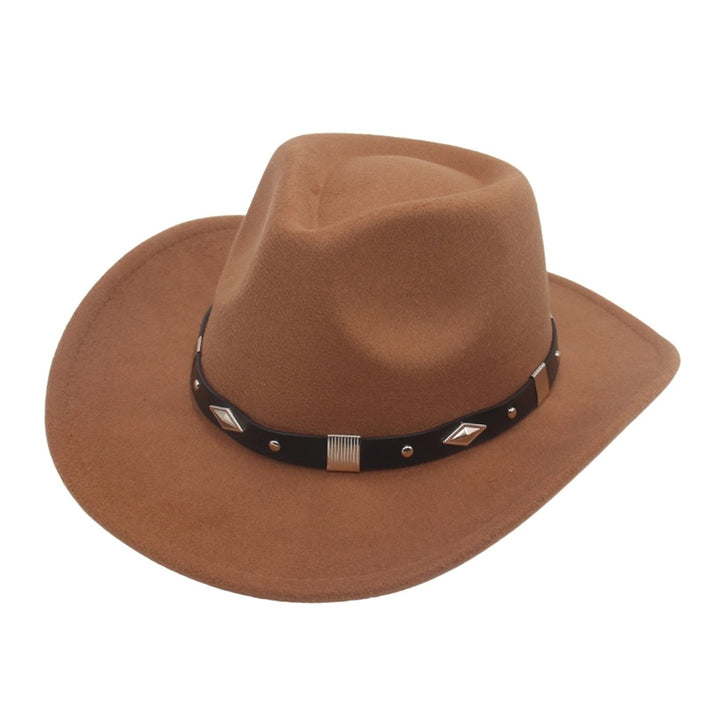 Bowler Hat with Belt Buckle Western Style Love Top Broadside Wide Brim Head Protection Cowboy Dress Up Hats for Party Image 4