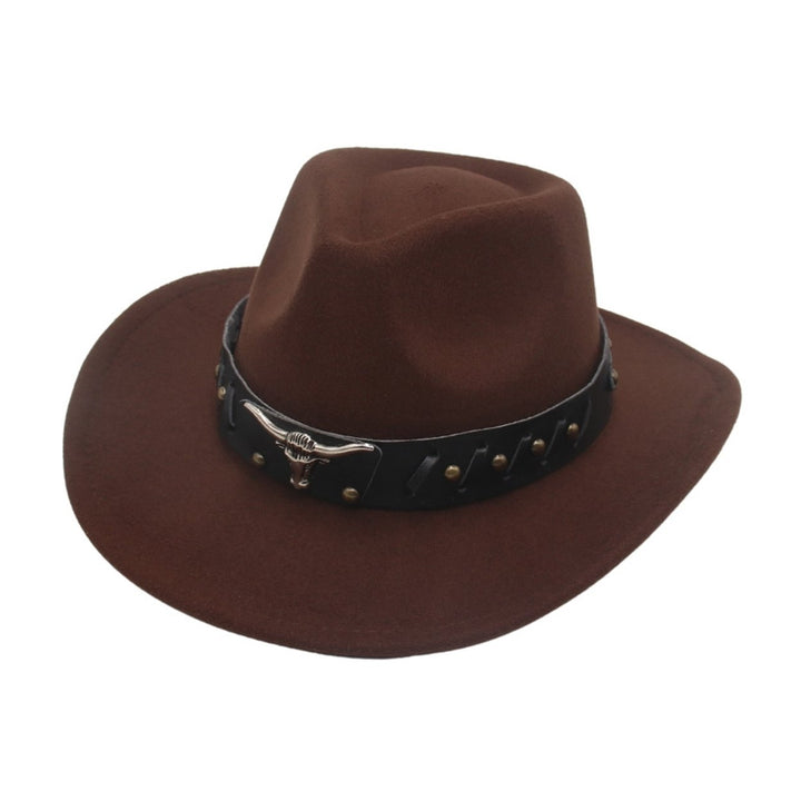 Fedora Hat Cow-head Decor Wide Brim Western Style Soft Touch Head Protection Autumn Winter Felt Hat for Travel Image 4