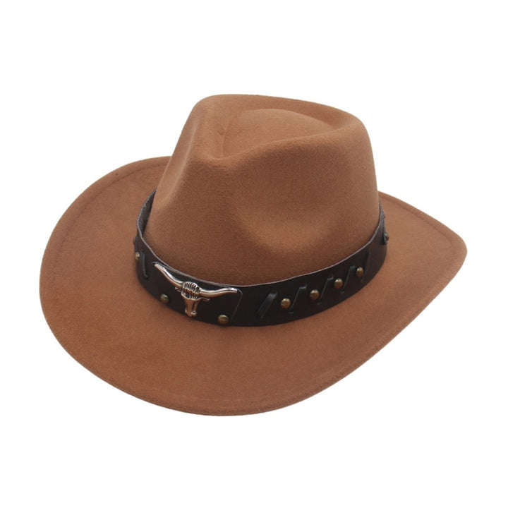 Fedora Hat Cow-head Decor Wide Brim Western Style Soft Touch Head Protection Autumn Winter Felt Hat for Travel Image 6