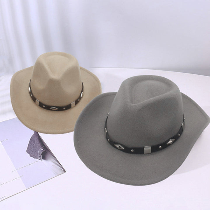 Bowler Hat with Belt Buckle Western Style Love Top Broadside Wide Brim Head Protection Cowboy Dress Up Hats for Party Image 8