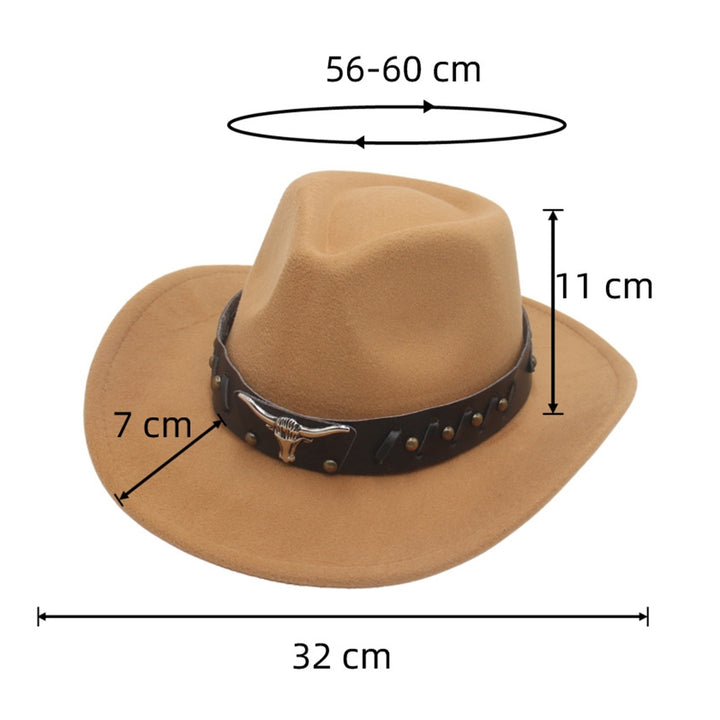 Fedora Hat Cow-head Decor Wide Brim Western Style Soft Touch Head Protection Autumn Winter Felt Hat for Travel Image 12