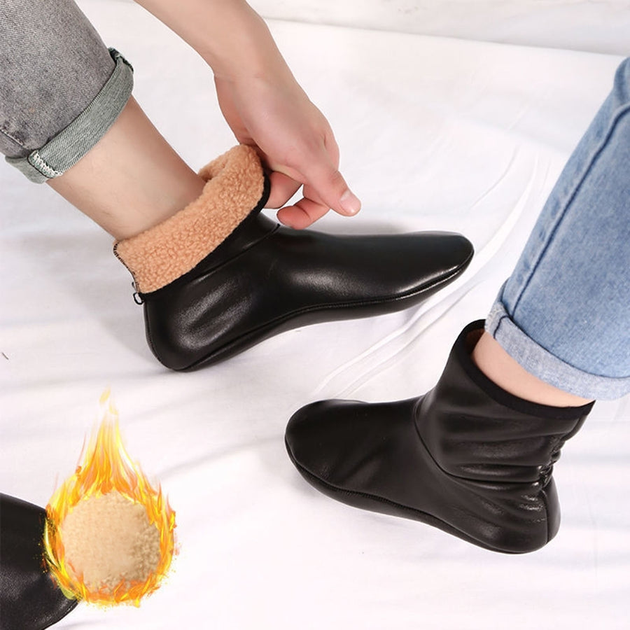 1 Pair Floor Socks Plush Lining Waterproof Thickened Non-slip Thermal Keep Warm Faux Leather Men Women Carpet Boot Image 1