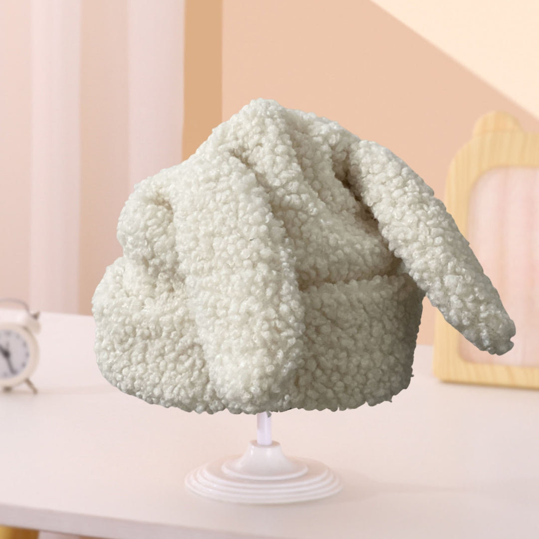 Women Hat Floppy Rabbit Ears Slouchy Thickened Super Soft Solid Color Keep Warm Sherpa Autumn Winter Adults Cap for Image 9