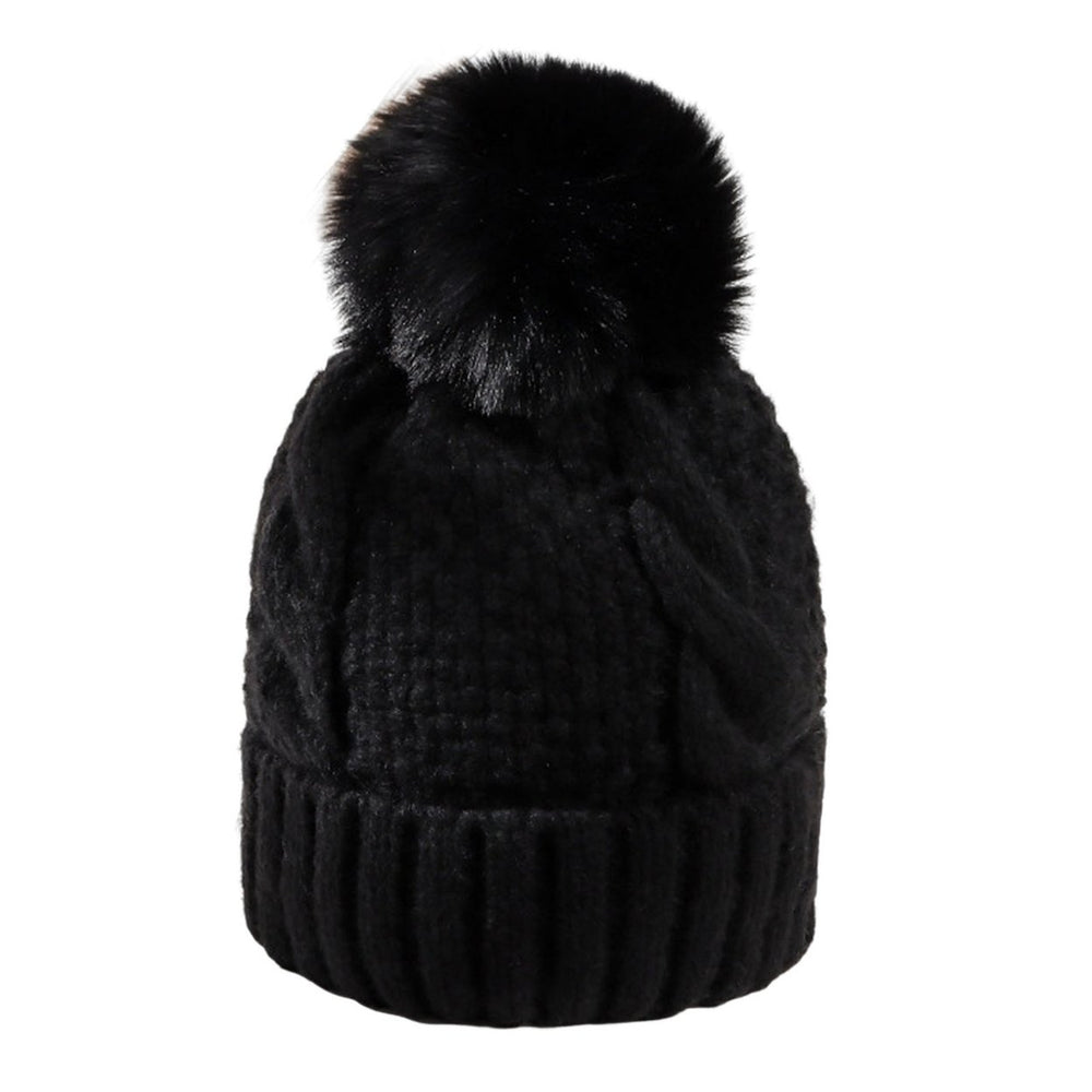 Knitted Hat Pompom Handmade Thickened Plush Lining Solid Color Keep Warm Woolen Yarn Autumn Winter Women Beanie Cap for Image 2