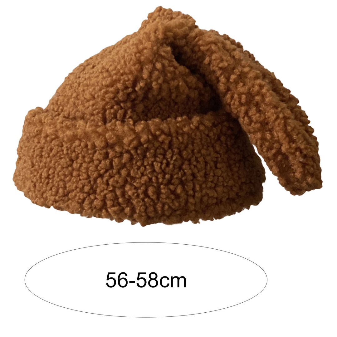 Women Hat Floppy Rabbit Ears Slouchy Thickened Super Soft Solid Color Keep Warm Sherpa Autumn Winter Adults Cap for Image 10