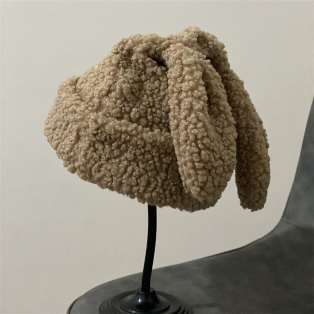 Women Hat Floppy Rabbit Ears Slouchy Thickened Super Soft Solid Color Keep Warm Sherpa Autumn Winter Adults Cap for Image 12