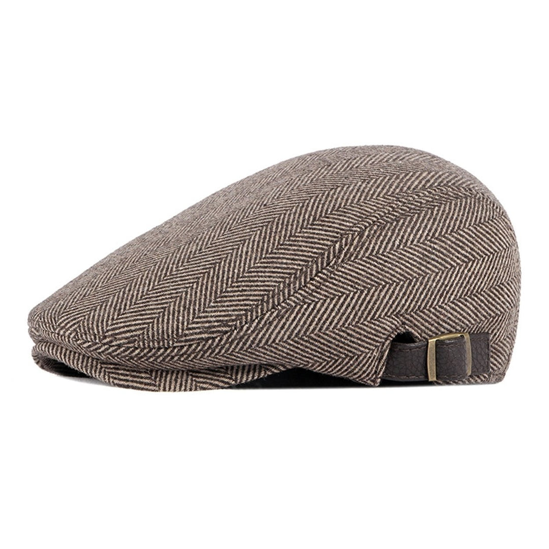 Beret Cap British Style Retro Striped Flat Top Short Brim Decorate Breathable Men Plaid Flat Newsboy Hat for Reunion Image 1
