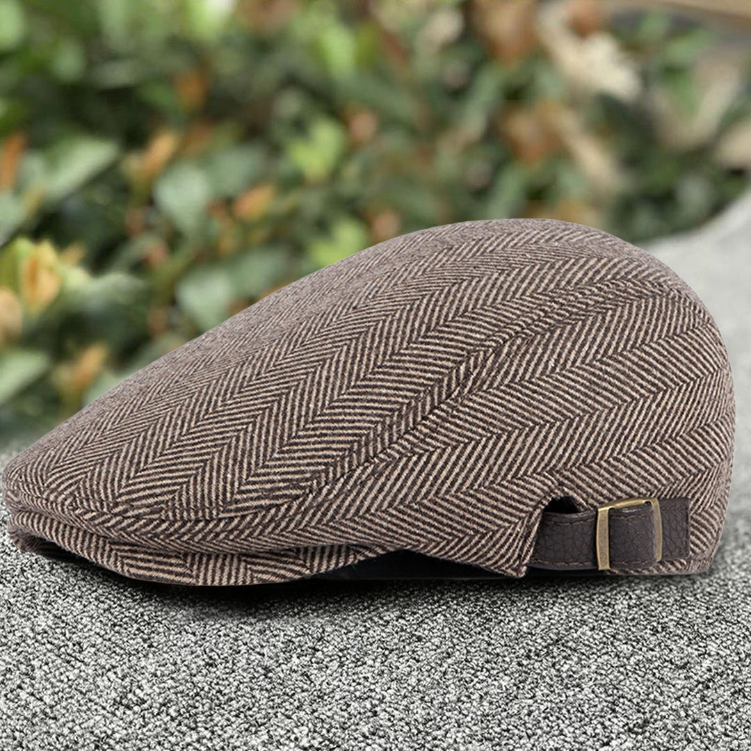 Beret Cap British Style Retro Striped Flat Top Short Brim Decorate Breathable Men Plaid Flat Newsboy Hat for Reunion Image 8