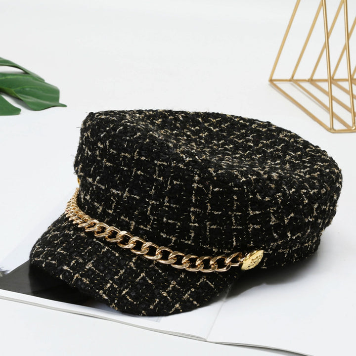 Beret Hat Chain Ornament Sun Protection Breathable Retro Style Non-Fading Keep Warm Cotton Women Winter Autumn Beret Image 6