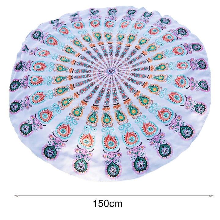 Beach Shawl Round Quick Drying Colorfast Soft Water Absorbent Tapestry Chiffon Retro Peacock Tail Beach Towel Blanket Image 6