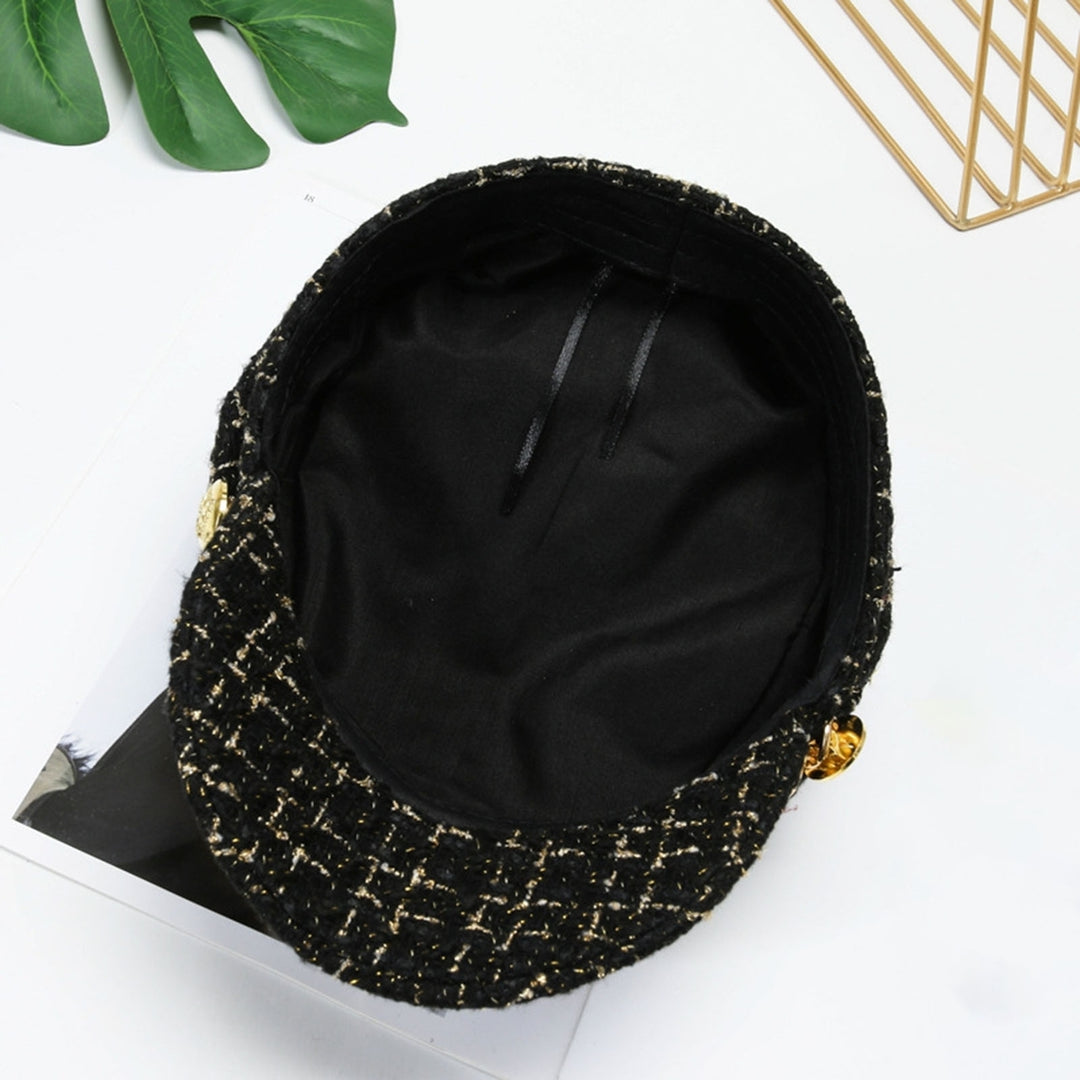 Beret Hat Chain Ornament Sun Protection Breathable Retro Style Non-Fading Keep Warm Cotton Women Winter Autumn Beret Image 12