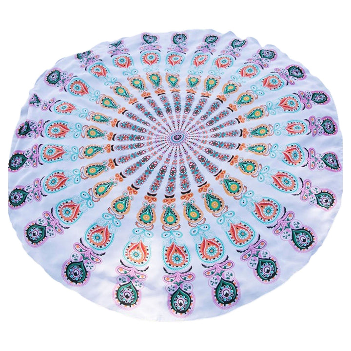 Beach Shawl Round Quick Drying Colorfast Soft Water Absorbent Tapestry Chiffon Retro Peacock Tail Beach Towel Blanket Image 8