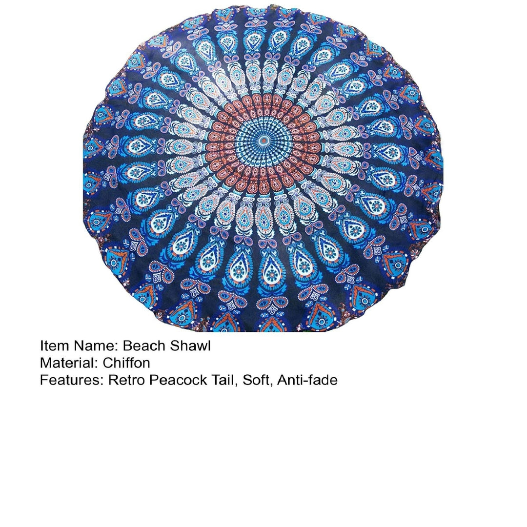 Beach Shawl Round Quick Drying Colorfast Soft Water Absorbent Tapestry Chiffon Retro Peacock Tail Beach Towel Blanket Image 11