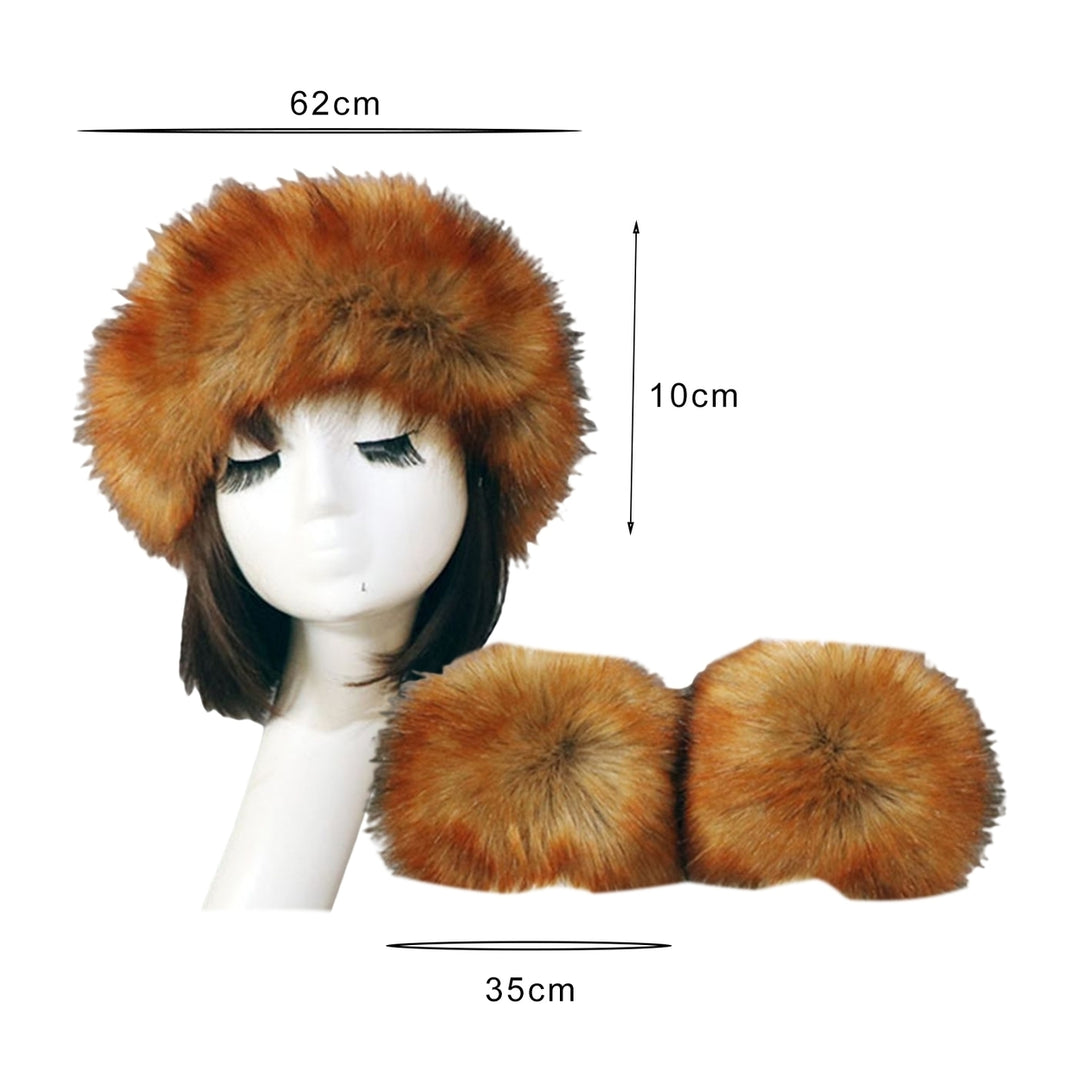 1 Set Winter Cap Cuffs Set Solid Color Fluffy Faux faux Empty Top Soft Keep Warm Elastic Cozy Women Hat Cuffs Set for Image 11