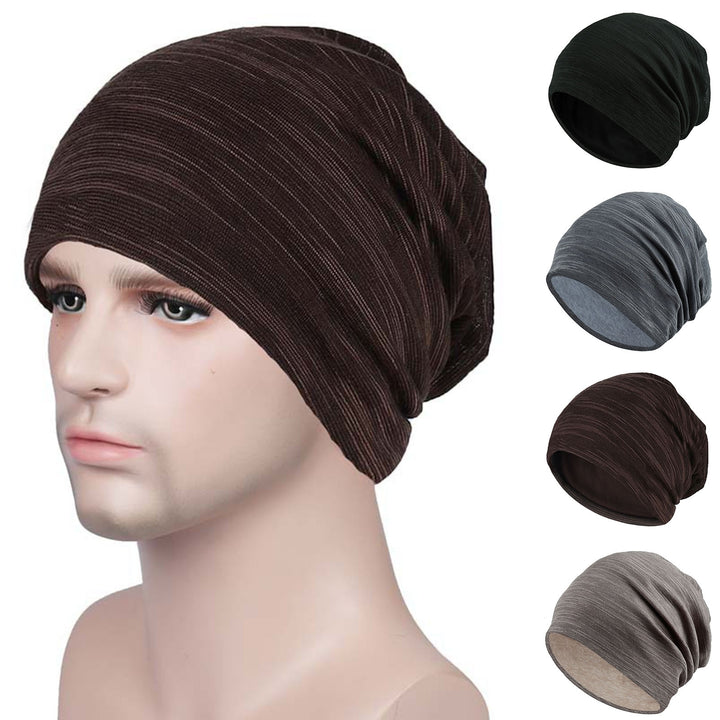 Knitted Hat Striped Baggy Slouchy Thin Breathable Windproof Solid Color Spring Autumn Women Men Beanie Skull Cap for Image 6