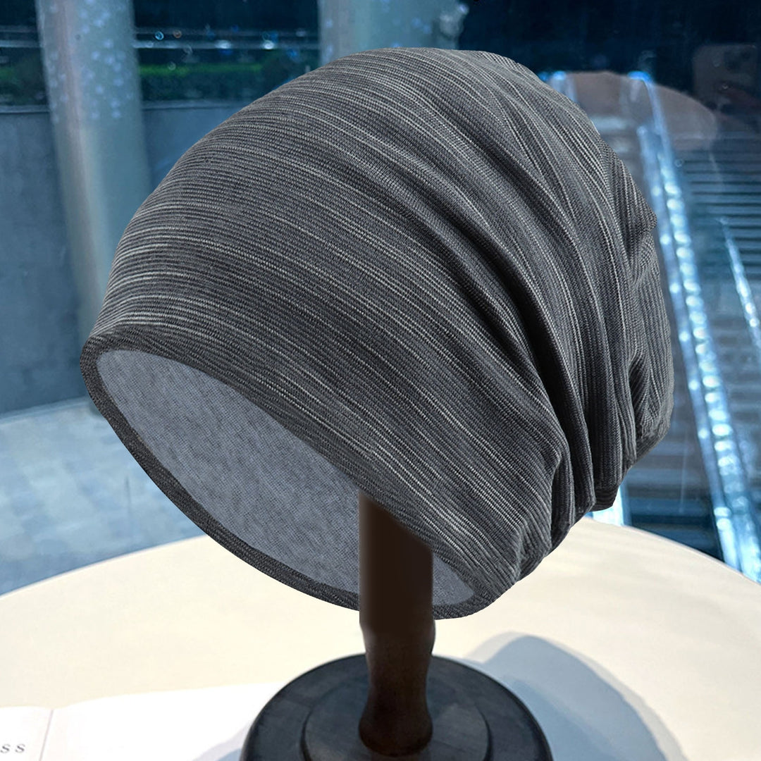 Knitted Hat Striped Baggy Slouchy Thin Breathable Windproof Solid Color Spring Autumn Women Men Beanie Skull Cap for Image 7