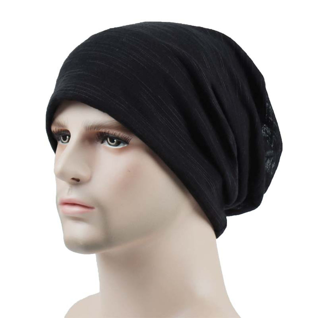 Knitted Hat Striped Baggy Slouchy Thin Breathable Windproof Solid Color Spring Autumn Women Men Beanie Skull Cap for Image 10