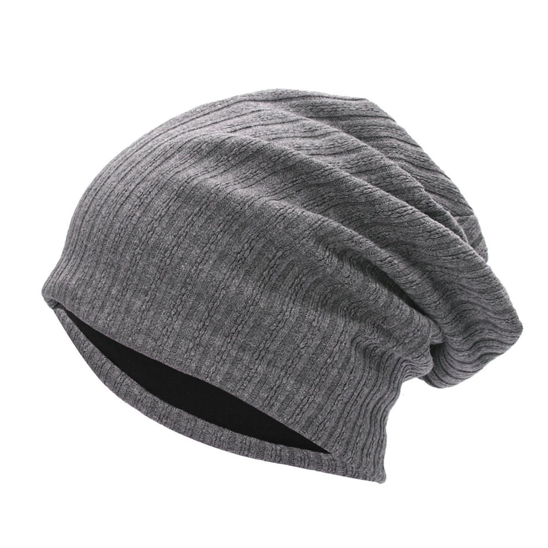 Winter Beanie Baggy Solid Color High Elasticity Soft Double Layers Protect Head Knitting Striped Casual Slouchy Cap for Image 1