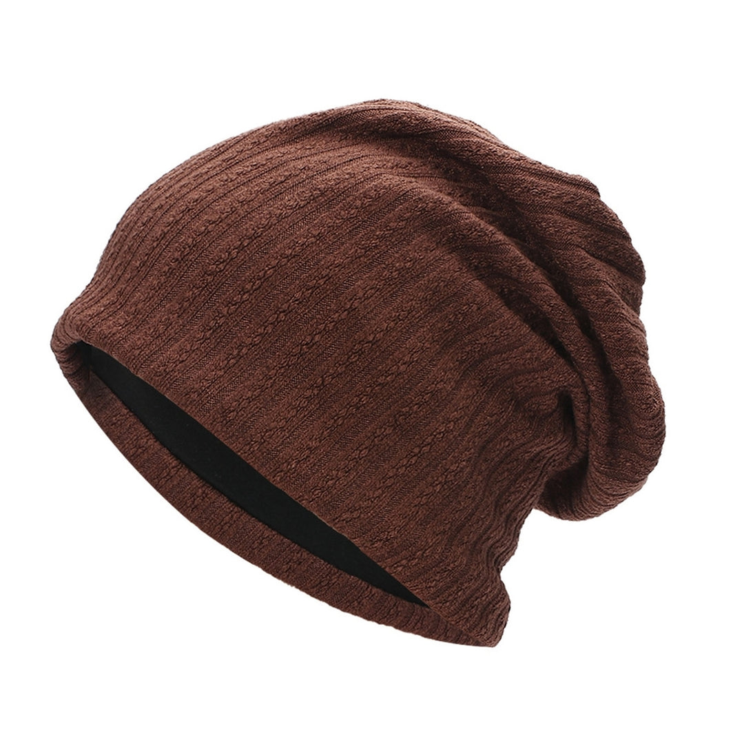 Winter Beanie Baggy Solid Color High Elasticity Soft Double Layers Protect Head Knitting Striped Casual Slouchy Cap for Image 6