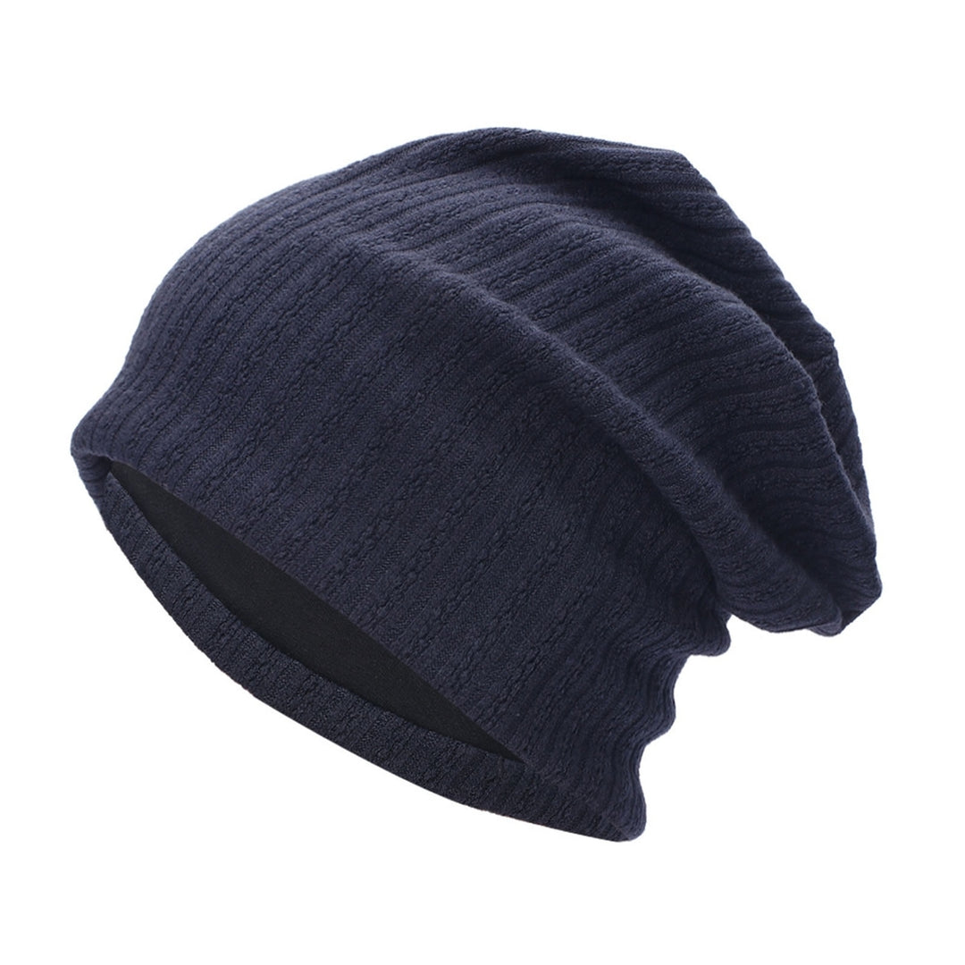 Winter Beanie Baggy Solid Color High Elasticity Soft Double Layers Protect Head Knitting Striped Casual Slouchy Cap for Image 7