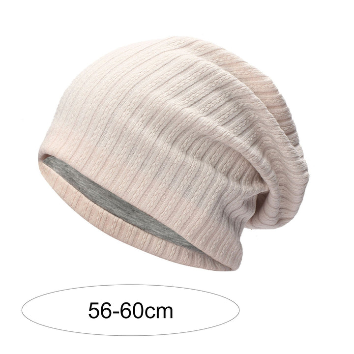 Winter Beanie Baggy Solid Color High Elasticity Soft Double Layers Protect Head Knitting Striped Casual Slouchy Cap for Image 11