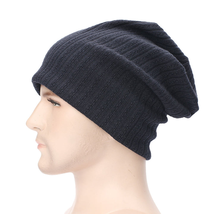 Winter Beanie Baggy Solid Color High Elasticity Soft Double Layers Protect Head Knitting Striped Casual Slouchy Cap for Image 12