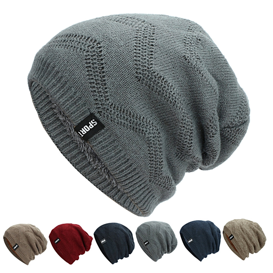 Men Hat Fleece Lining Slouchy Good Stretchy Comfortable Touch No Brim Keep Warm Thickening Soft Warm Slouch Beanie Cap Image 1