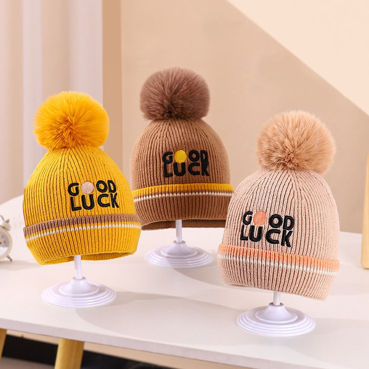 Baby Autumn Hat Thicken Good Heat Retention Knitted No Constraint Soft Keep Warm Elastic Plush Ball Baby Winter Bonnet Image 12