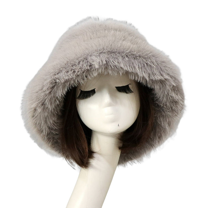Bucket Hat Oversized Fluffy Wide Brim Soft Thickened Ear Protection Faux faux Winter Thermal Women Fisherman Cap for Image 6
