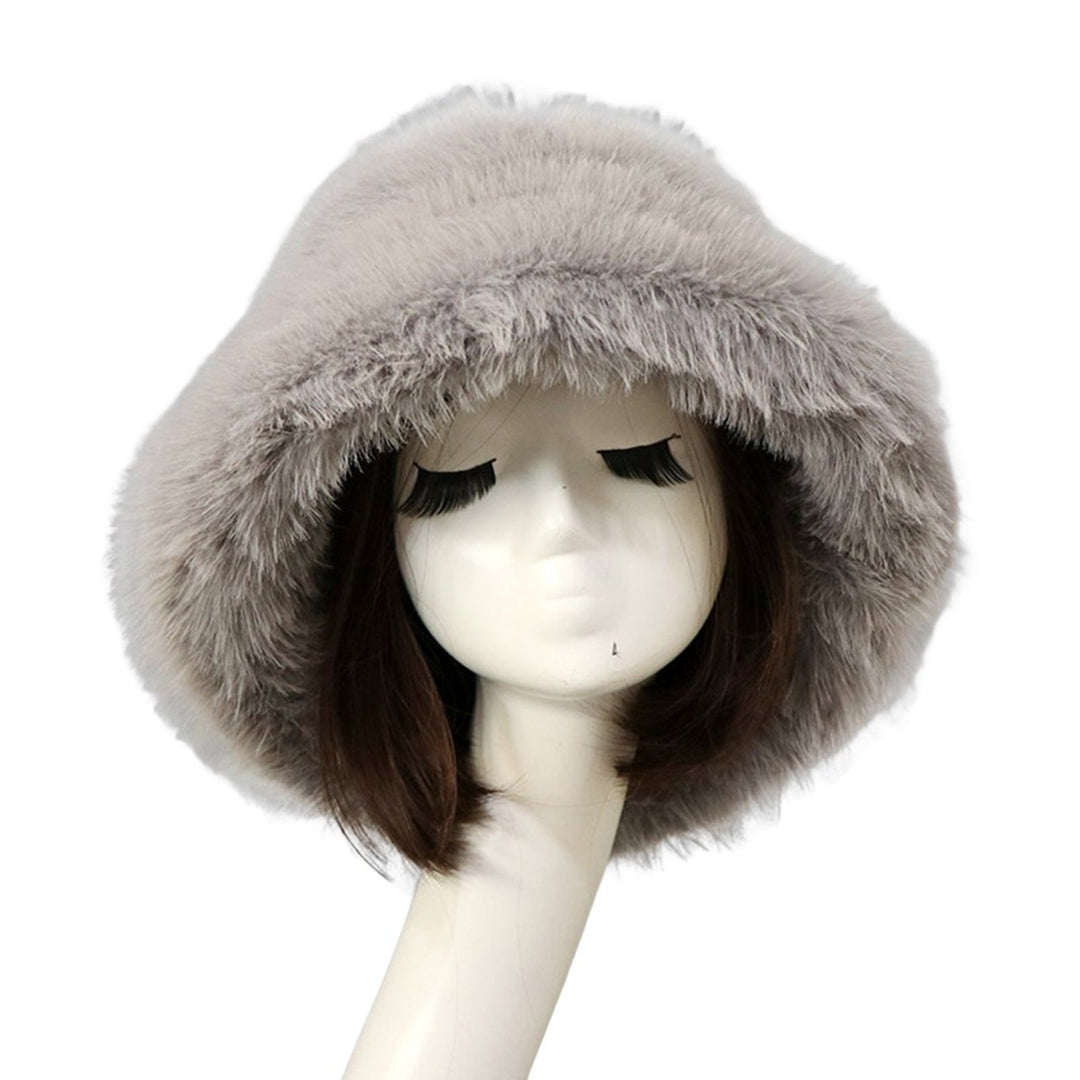Bucket Hat Oversized Fluffy Wide Brim Soft Thickened Ear Protection Faux faux Winter Thermal Women Fisherman Cap for Image 1