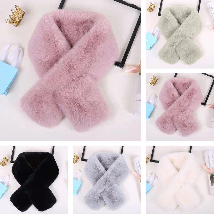 Cross Scarf Faux Rabbit Fur Thickened Soft Cozy Plush Cold Resistant Solid Color Autumn Winter Women Neck Warmer Collar Image 1