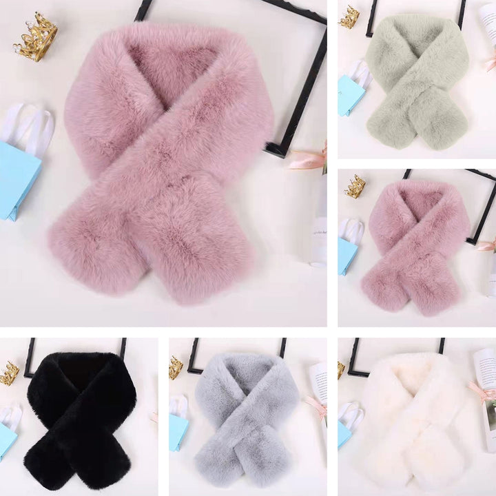 Cross Scarf Faux Rabbit faux Thickened Soft Cozy Plush Cold Resistant Solid Color Autumn Winter Women Neck Warmer Collar Image 1