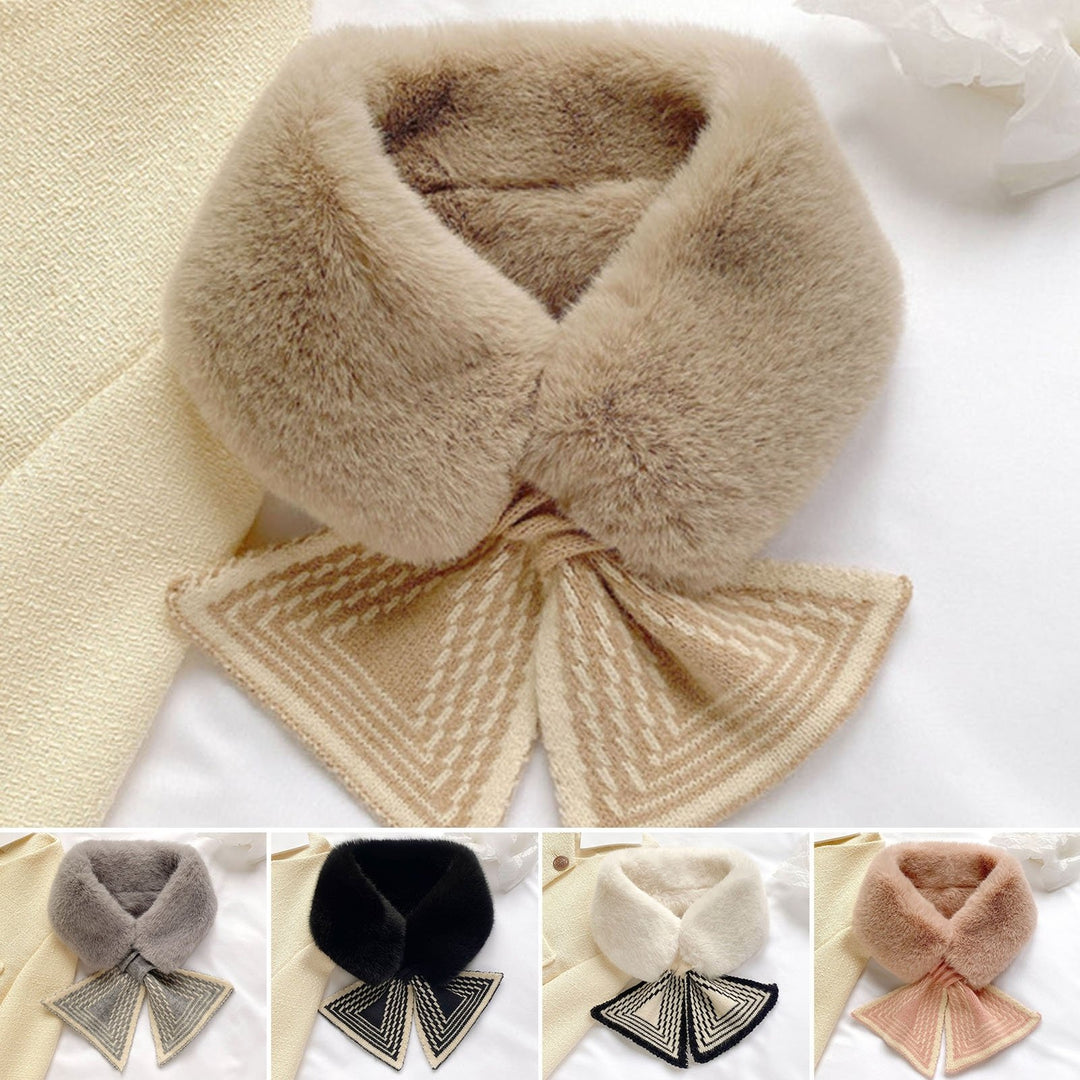 Women Scarf Cozy Striped Print Soft Plush Knitted Warm Neck Washable Thickened Faux Rabbit faux Winter Neck Wrap for Image 7