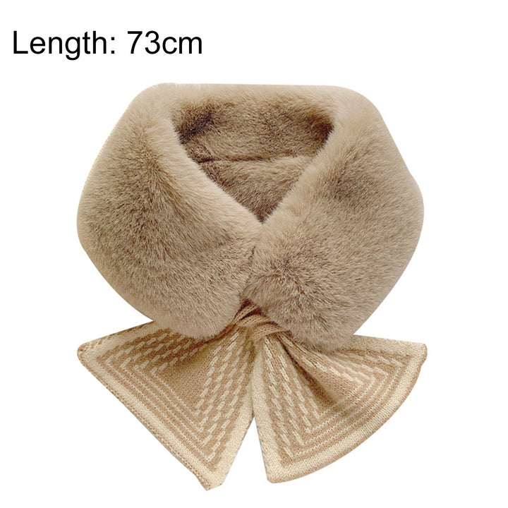 Women Scarf Cozy Striped Print Soft Plush Knitted Warm Neck Washable Thickened Faux Rabbit faux Winter Neck Wrap for Image 10