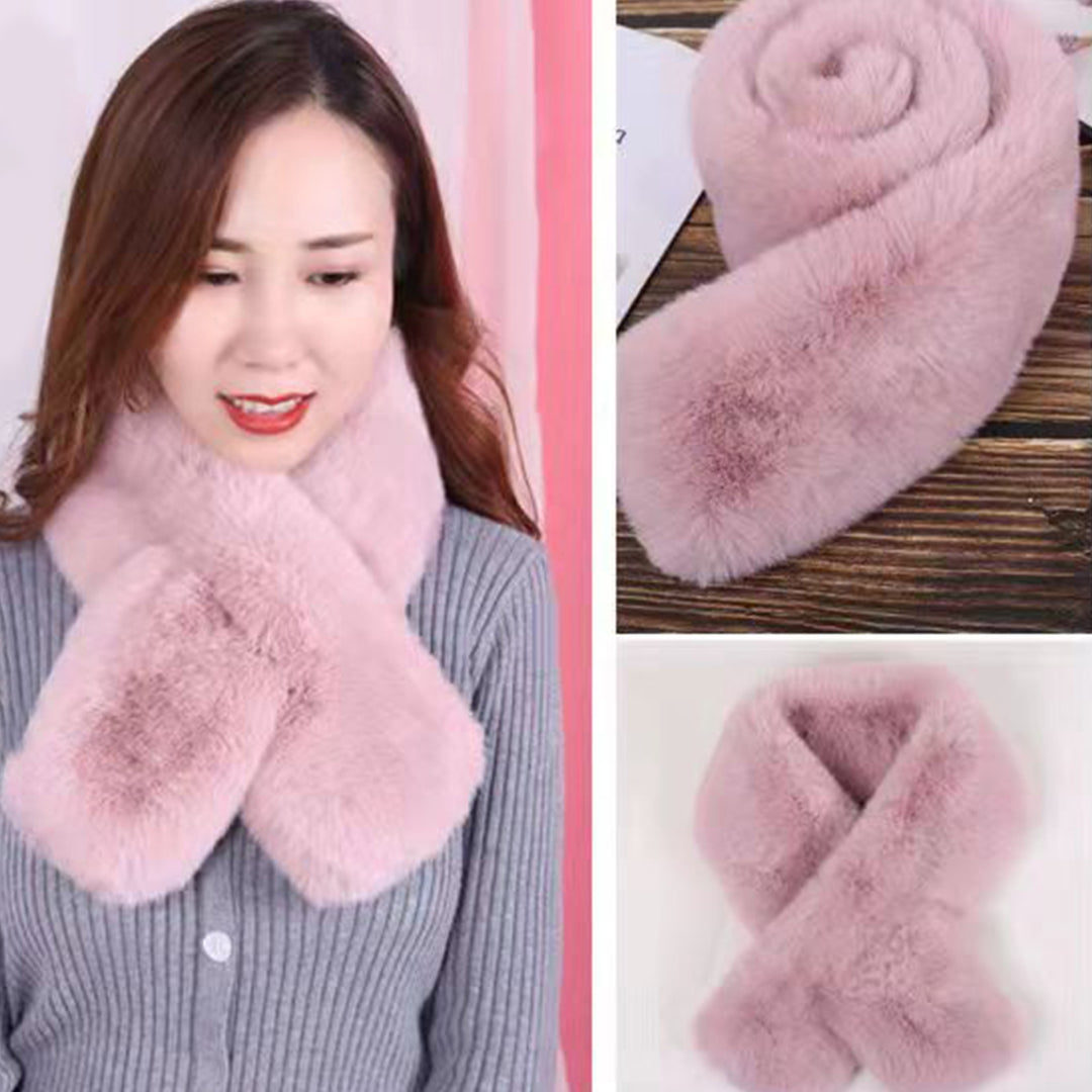 Cross Scarf Faux Rabbit faux Thickened Soft Cozy Plush Cold Resistant Solid Color Autumn Winter Women Neck Warmer Collar Image 8