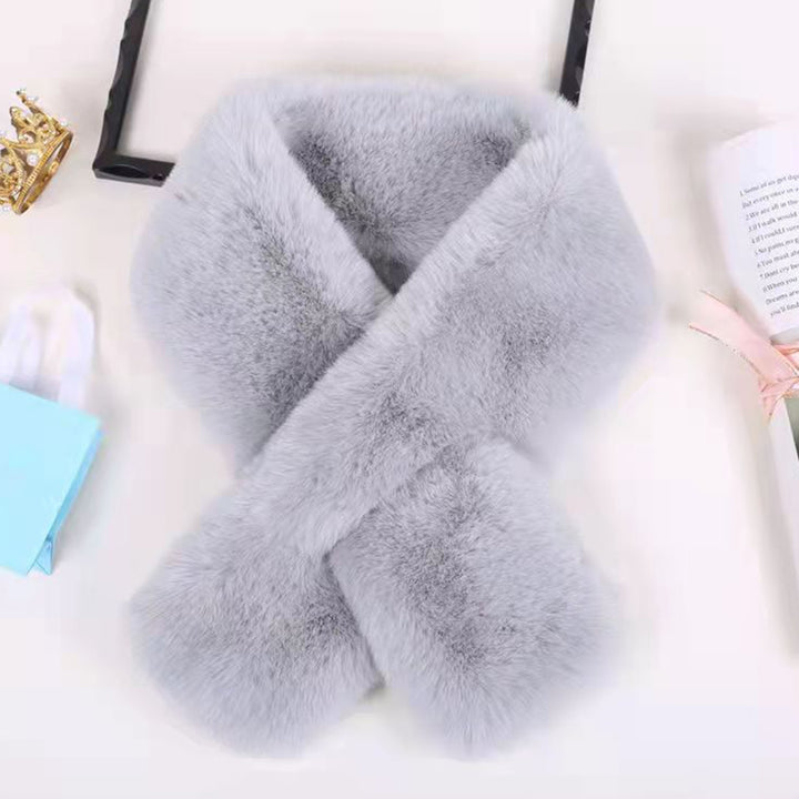 Cross Scarf Faux Rabbit faux Thickened Soft Cozy Plush Cold Resistant Solid Color Autumn Winter Women Neck Warmer Collar Image 9