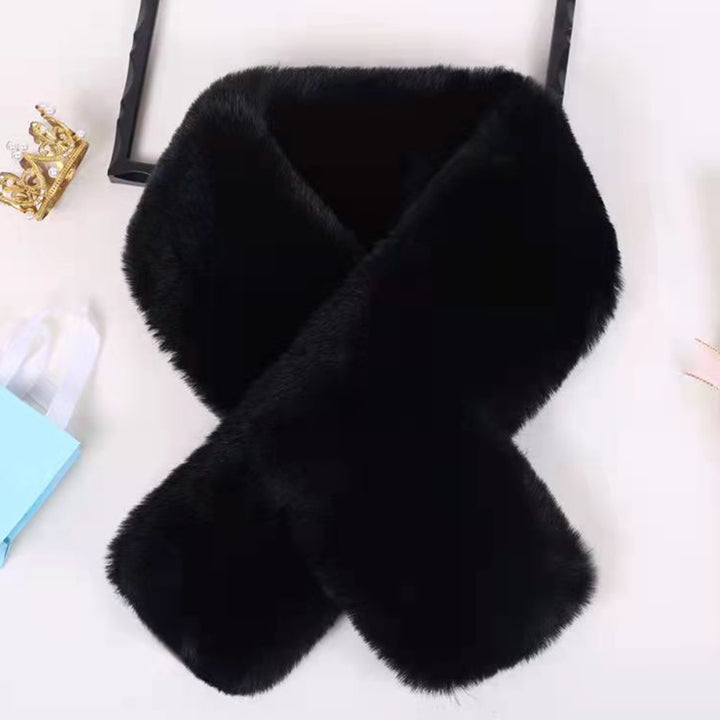 Cross Scarf Faux Rabbit faux Thickened Soft Cozy Plush Cold Resistant Solid Color Autumn Winter Women Neck Warmer Collar Image 11